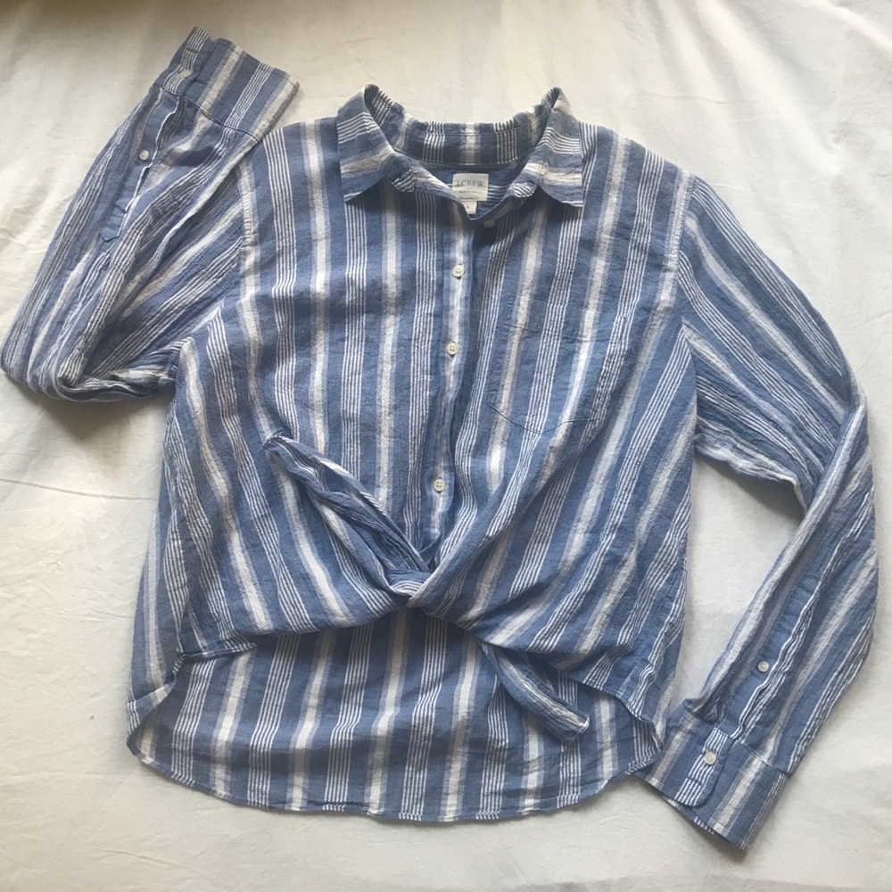 J Crew Blue Tie-front Button Up XL